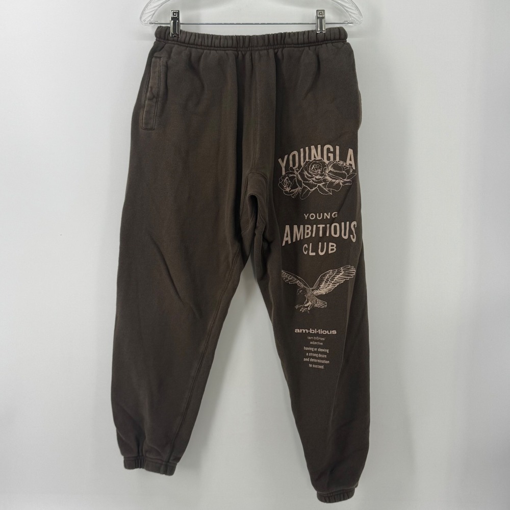 YoungLA Ambitious Club Graphic Sweatpants Brown Joggers Mens Medium